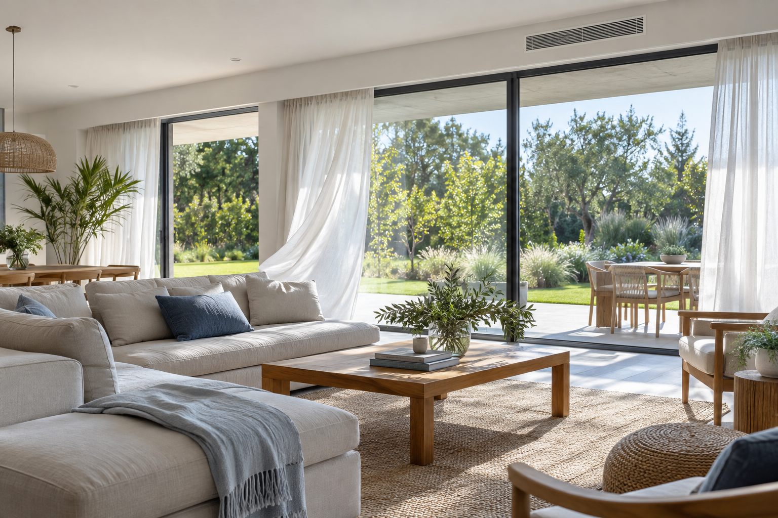 Interior de una vivienda junto a un jardín, imagen ilustrativa