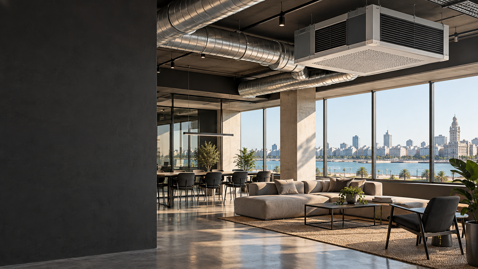 Interior comercial con instalaciones de ventilación, imagen ilustrativa